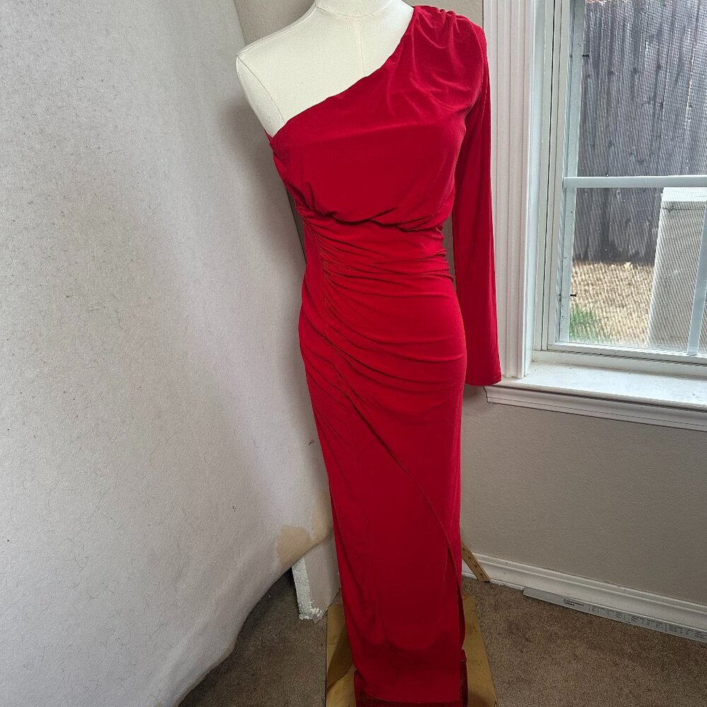 Fashion Nova dress SZ M‎ One long Sleeve Maxi  Bodycon Cherry Red slit event NEW